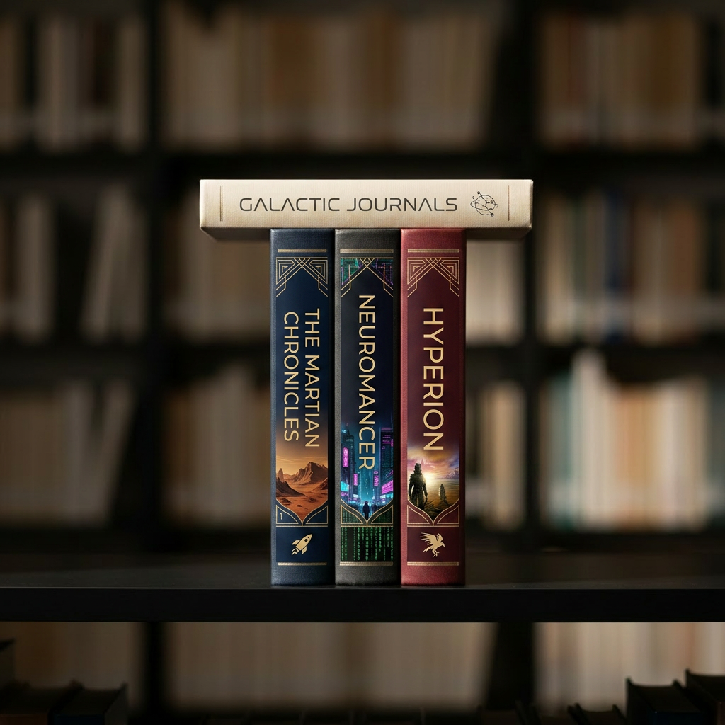 author A refined still life of three hardcover books in deep navy, charcoal, and burgundy, each with understated typography on the spine, arranged standing upright on a matte black shelf. A single thin volume lies horizontally on top, creating a precise, architectural stack. Behind them, an abstract blur of more books and neutral-toned walls suggests a private study or author’s library. Directional studio lighting from the upper right creates subtle highlights on the book cloth textures and fine shadows along the edges, emphasizing form and craftsmanship. The mood is serious, intellectual, and contemplative. Photographic realism, with a tight, centered composition and shallow depth of field, ideal as a professional hero image for an established literary figure’s website.